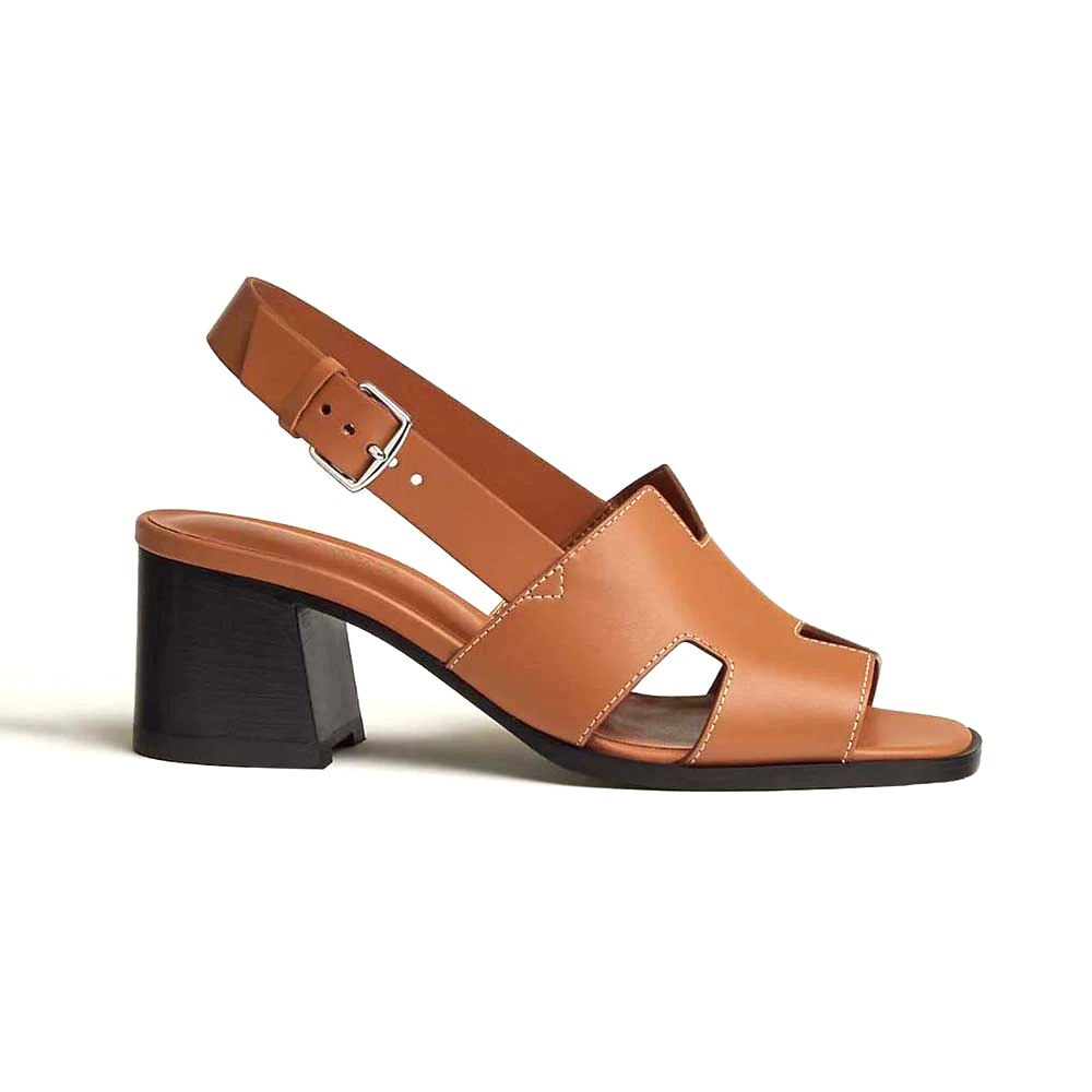 GIÀY Hermes Women Elbe 60 Sandal in Calfskin with H Cut-Out Detail-Brown SS2022