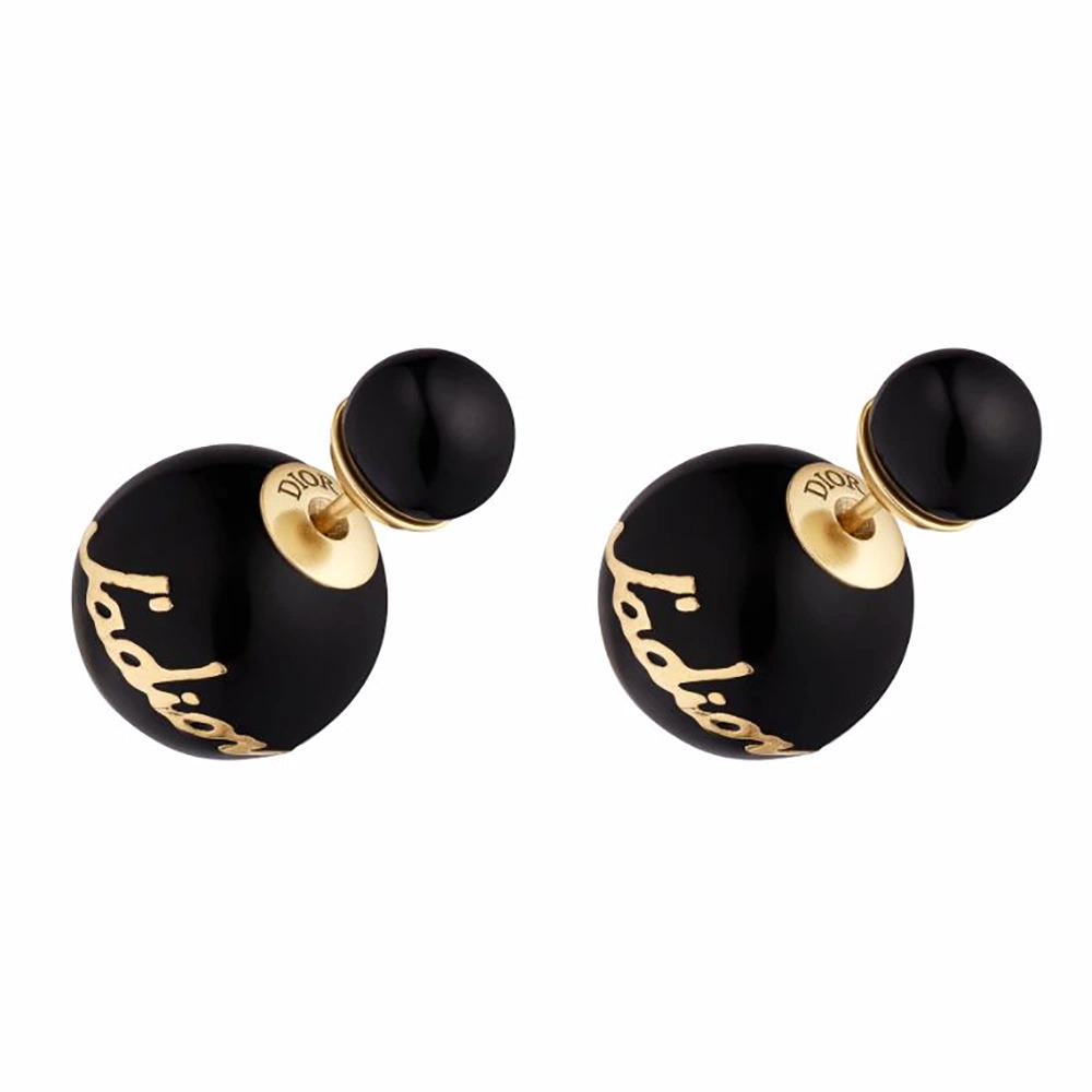 BÔNG TAI Dior Women Tribales Earrings Antique Gold-Finish Metal and Black Lacquer Pearls