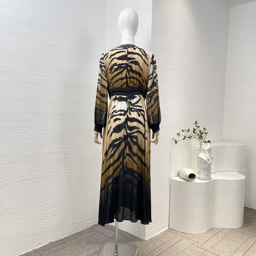 VÁY CAMILLA Worldcloset Tiger Skin Print Long Sleeve Big Size Midi Dress High Classy