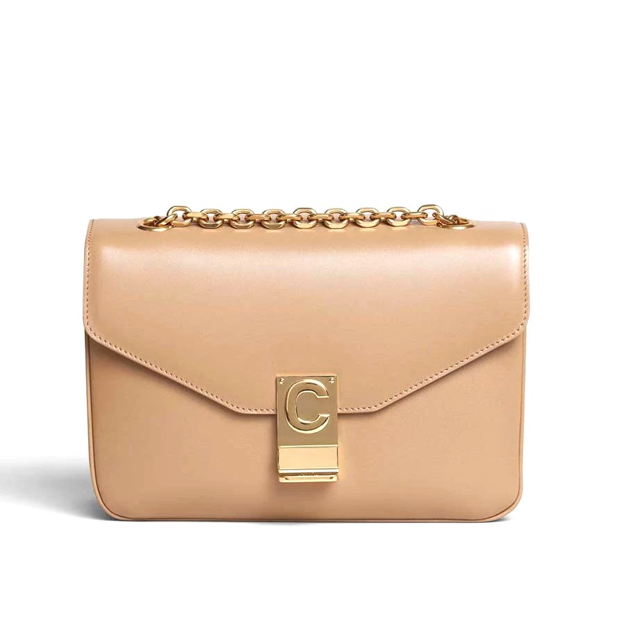 TÚI Celine Women Medium C Bag in Shiny Calfskin Leather-Sandy
