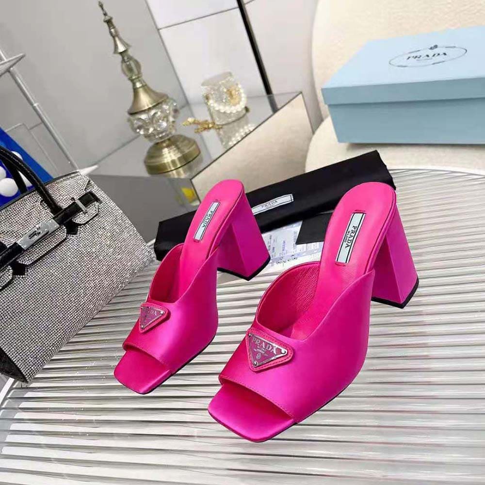 GUỐC Prada Women High-Heeled Satin Slides-Rose