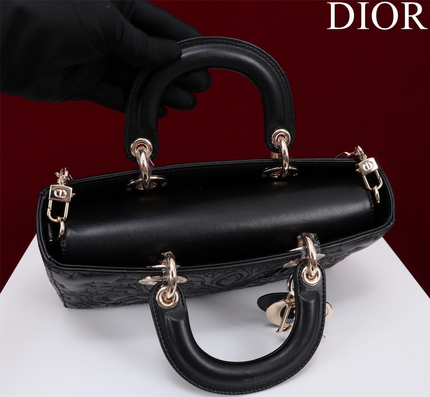 TÚI CHRISTIAN DIOR LADY D-JOY BLACK Quilted-Effect Lambskin with Ornamental Motif