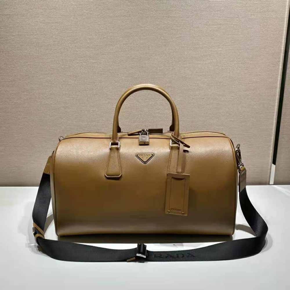 TÚI PRADA Elegant Duffle Bag in Saffiano Leather Travel Bag-Brown