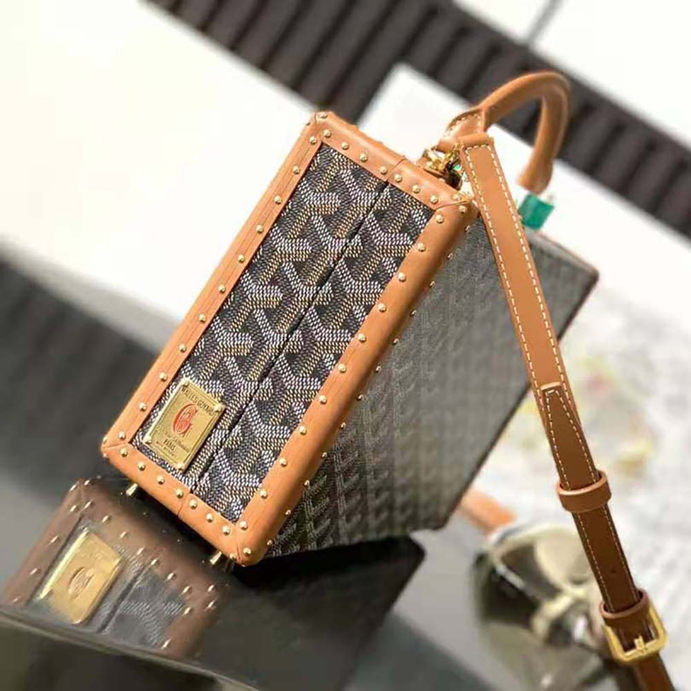 TÚI Goyard Women Sac Malle Grand Hôtel in Goyardine Canvas & Clamecy Calfskin-Brown