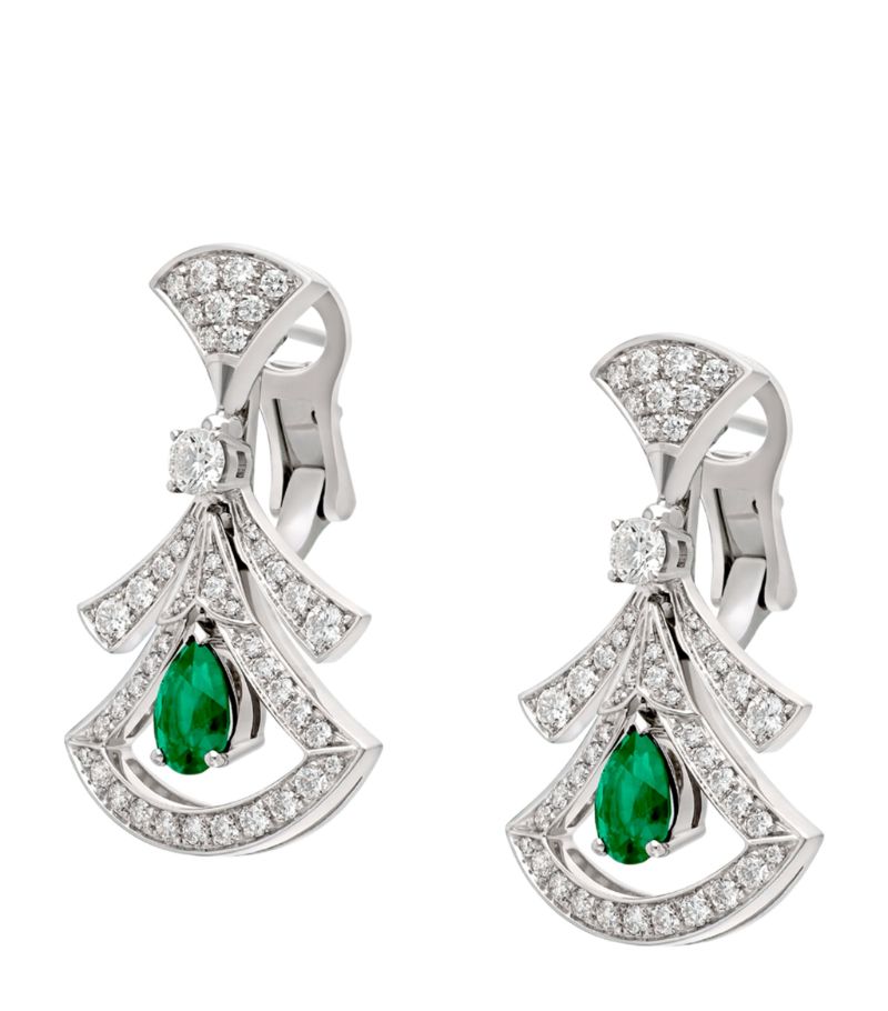 Bông tai BVLGARI White Gold, Diamond and Emerald Divas’ Dream Openwork Earrings vàng trắng 18K