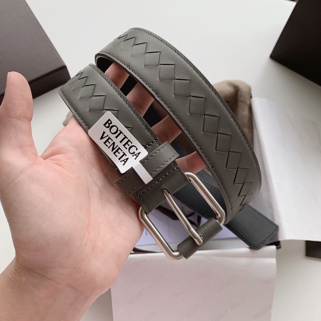 DÂY LƯNG BOTTGA VENETA GRAY INTRECCIATO LEATHER Khóa bạc