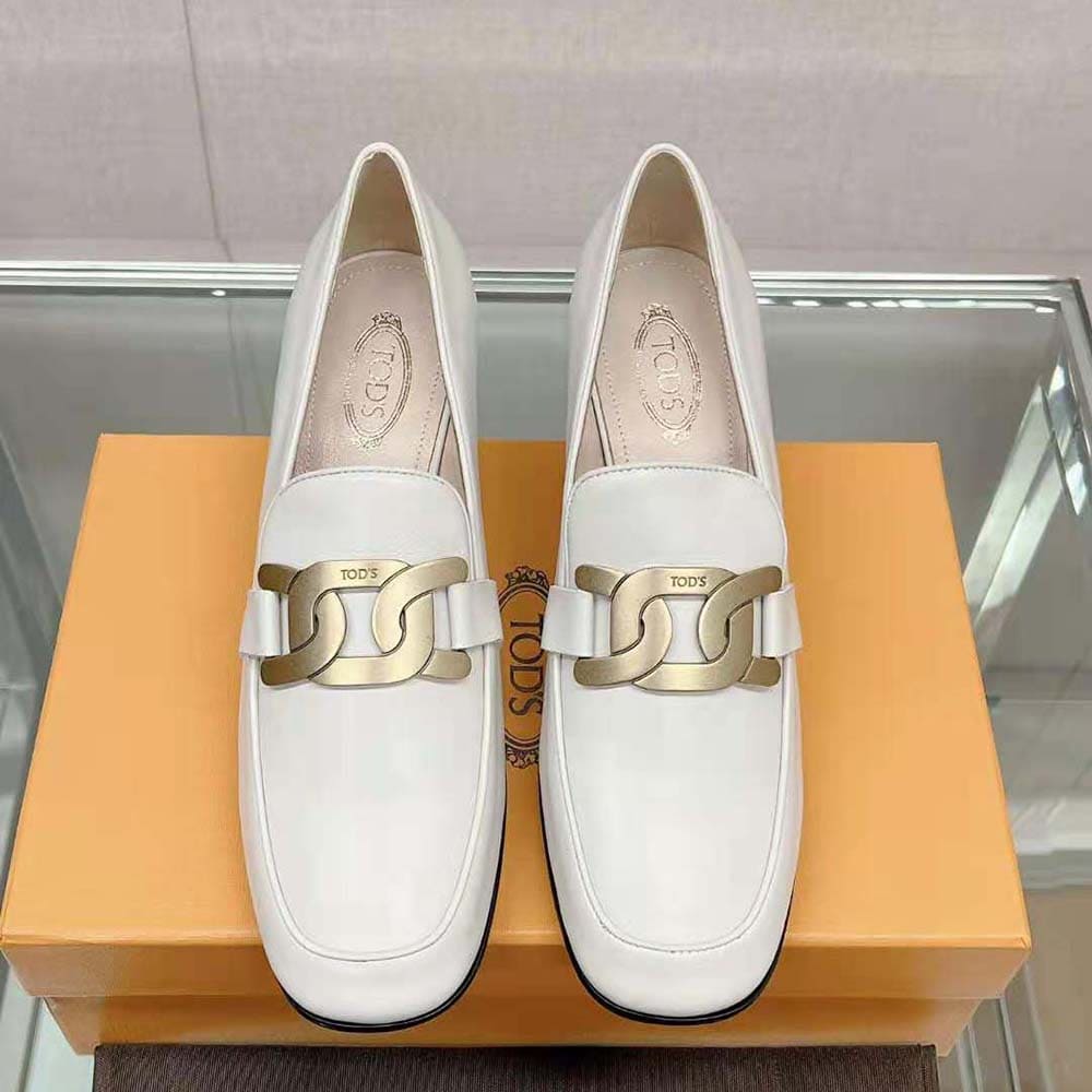 GIÀY TODS Women Kate Loafers in Leather With Heel-White