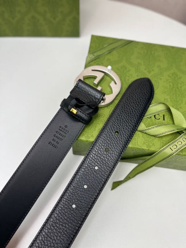 DÂY LƯNG GUCCI GG BLACK CALFSKIN LEATHER Khóa bạc