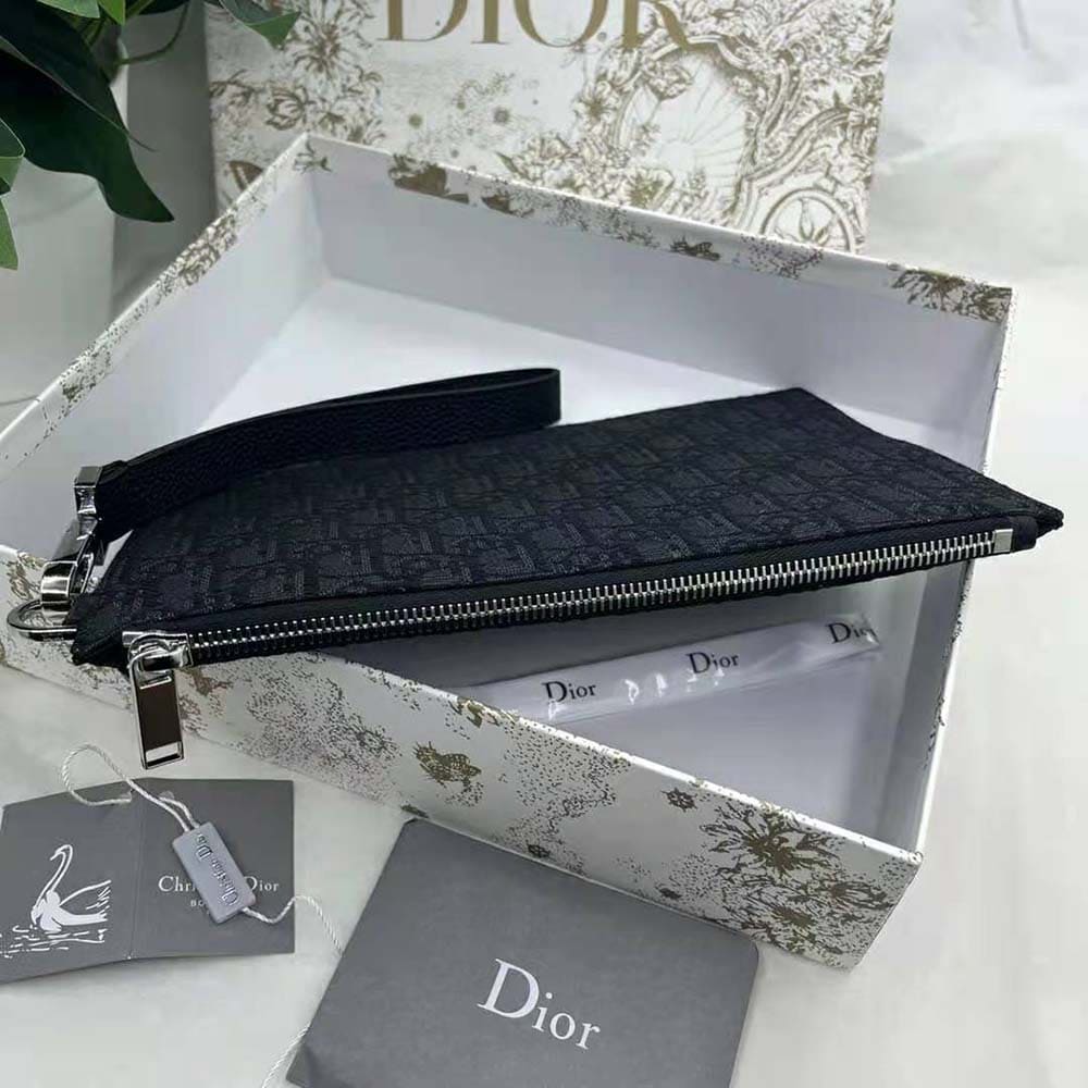 TÚI Dior Men A5 Pouch Black Dior Oblique Jacquard