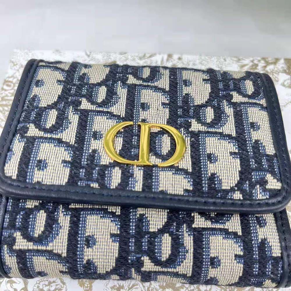 Ví Dior Women 30 Montaigne Lotus Wallet Blue Dior Oblique Jacquard