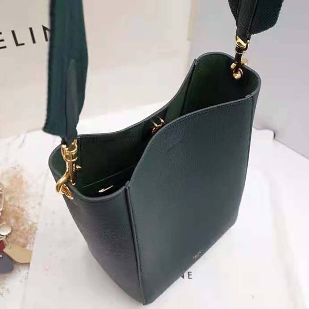 TÚI Celine Women Sangle Small Bucket Bag in Soft Grained Calfskin-Green