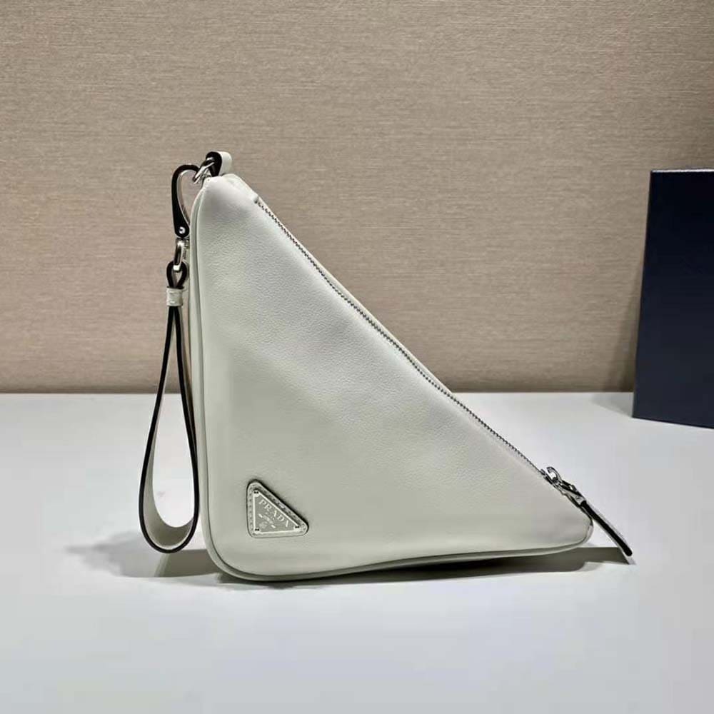 TÚI Prada Women Leather Triangle Leather Pouch-White
