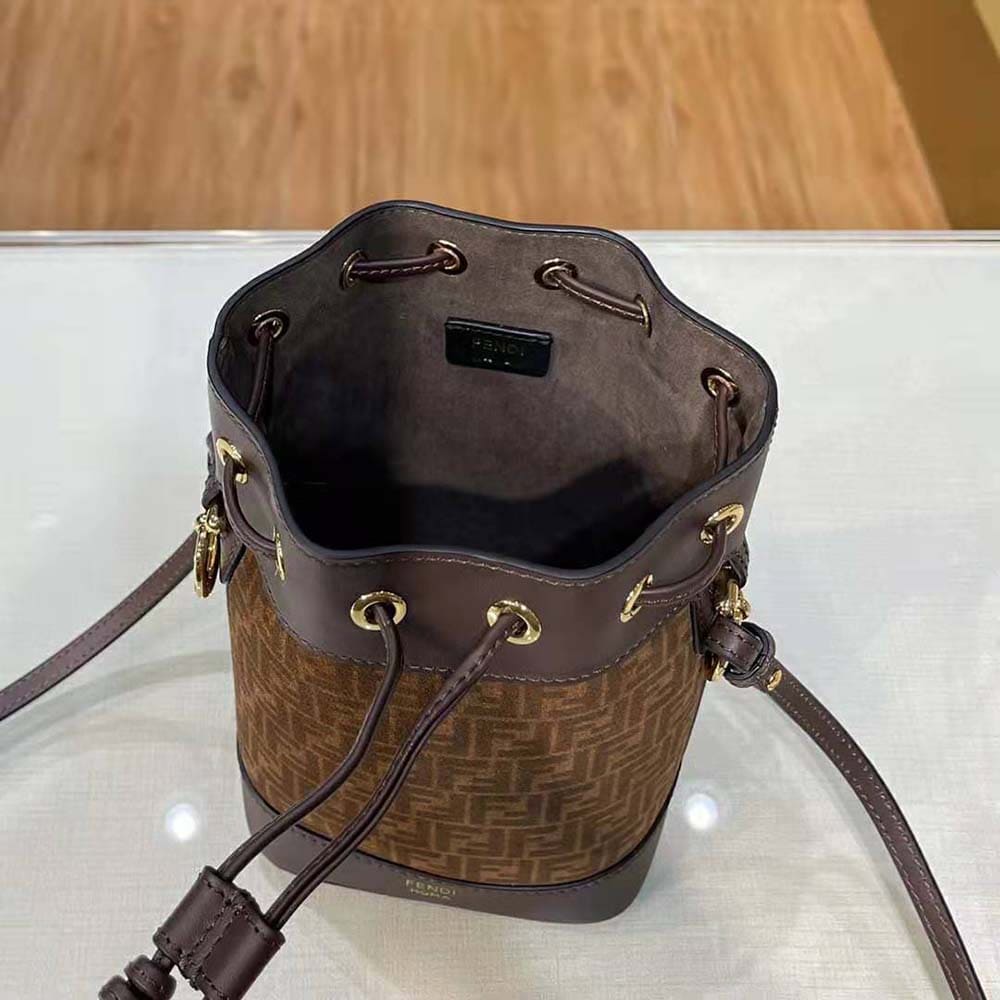 TÚI Fendi Women Mon Tresor Brown Leather Mini-Bag with FF Print