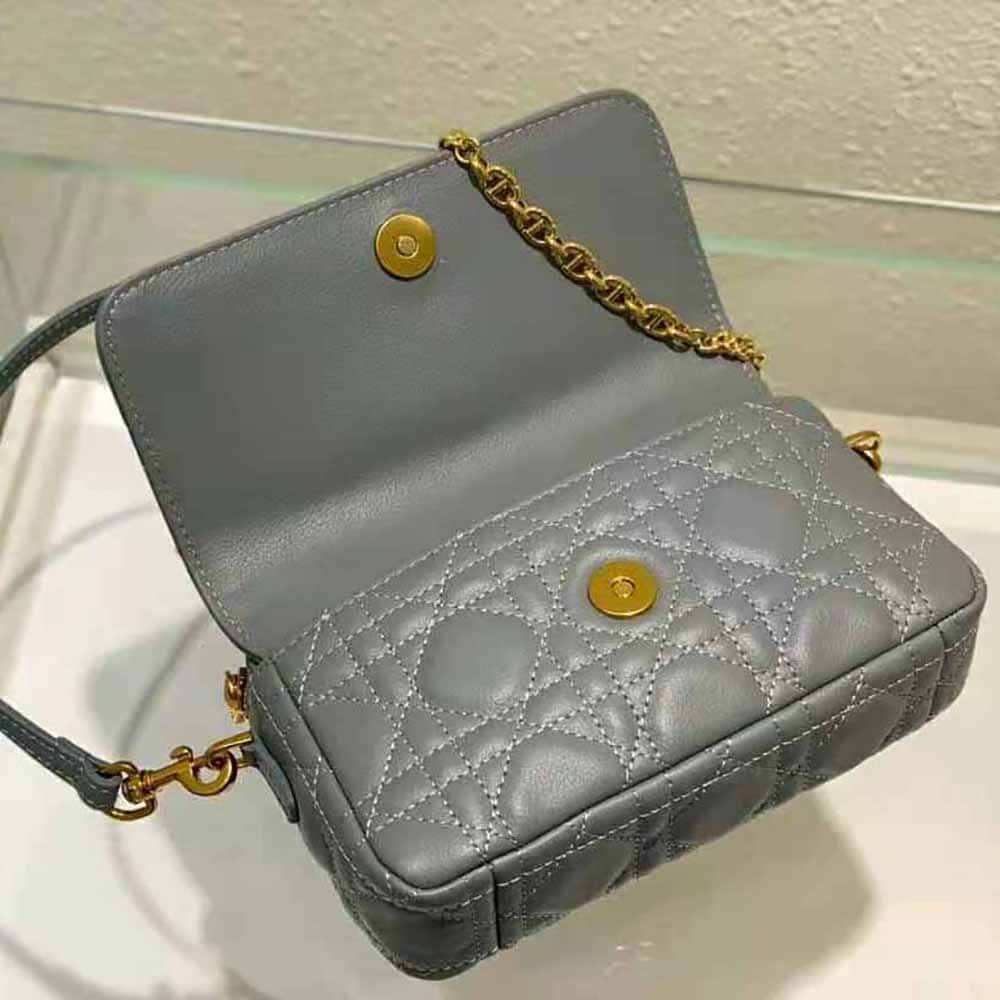 TÚI Dior Women Caro Pouch with Chain Cloud Blue Supple Cannage Calfskin