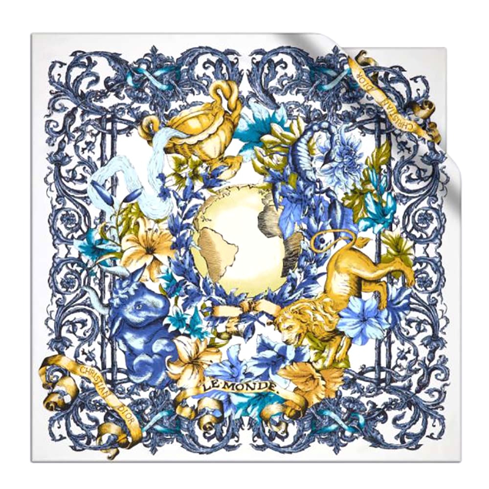 KHĂN Dior Women Le Monde Square Scarf Multicolor Silk Twill