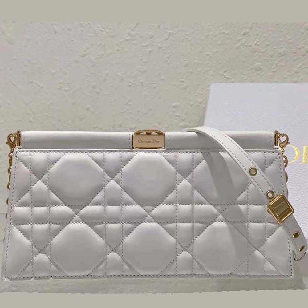 TÚI Dior Women Dior Caro Colle Noire Clutch with Chain Latte Cannage Lambskin