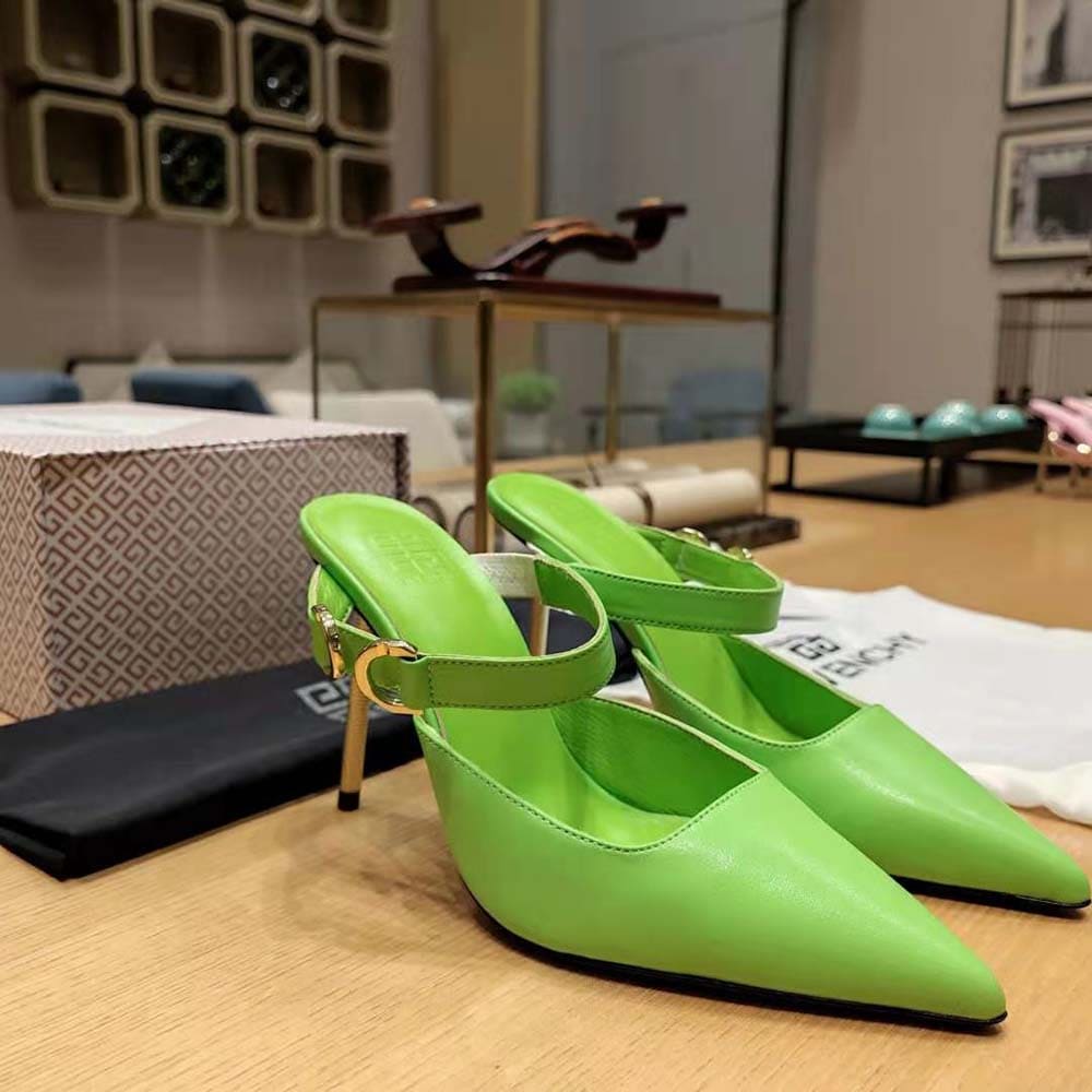 GIÀY Givenchy Women Voyou Slingbacks in Leather-Green