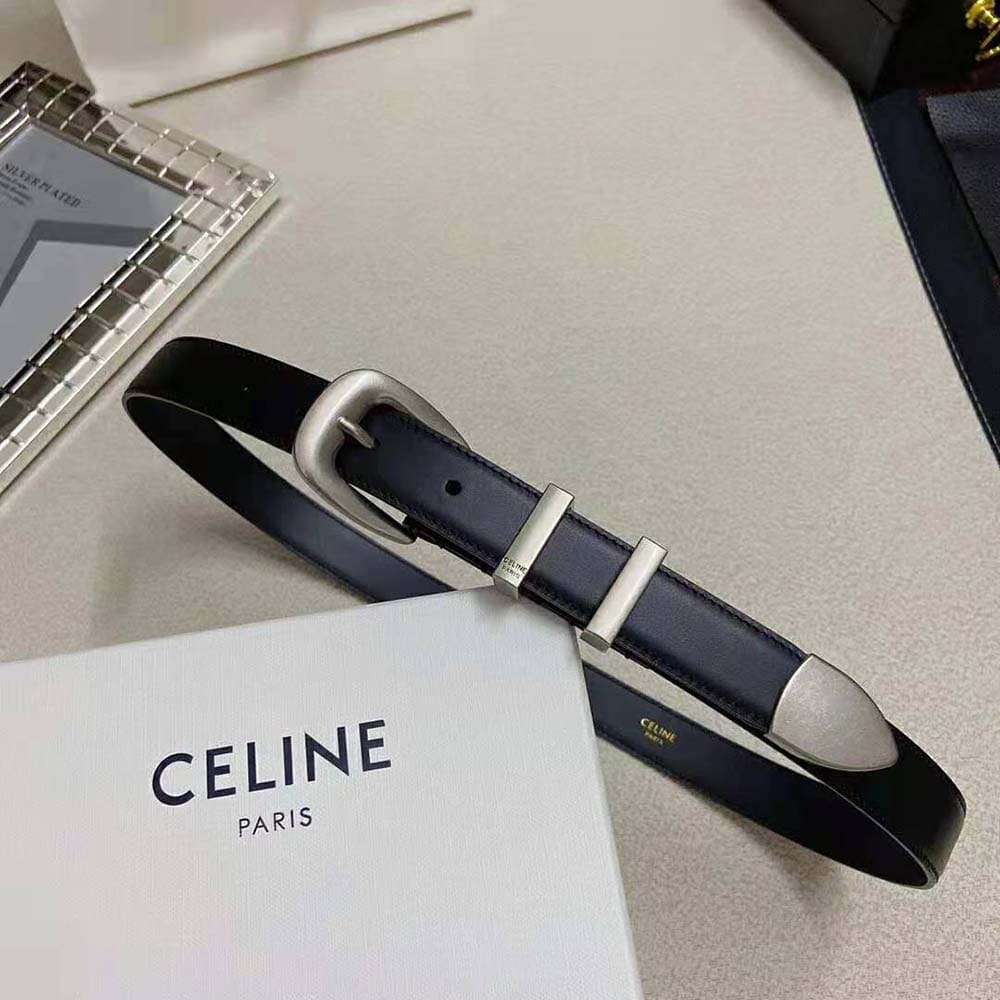 DÂY LƯNG Celine Women Medium Western Belt in Smooth Calfskin-Silver