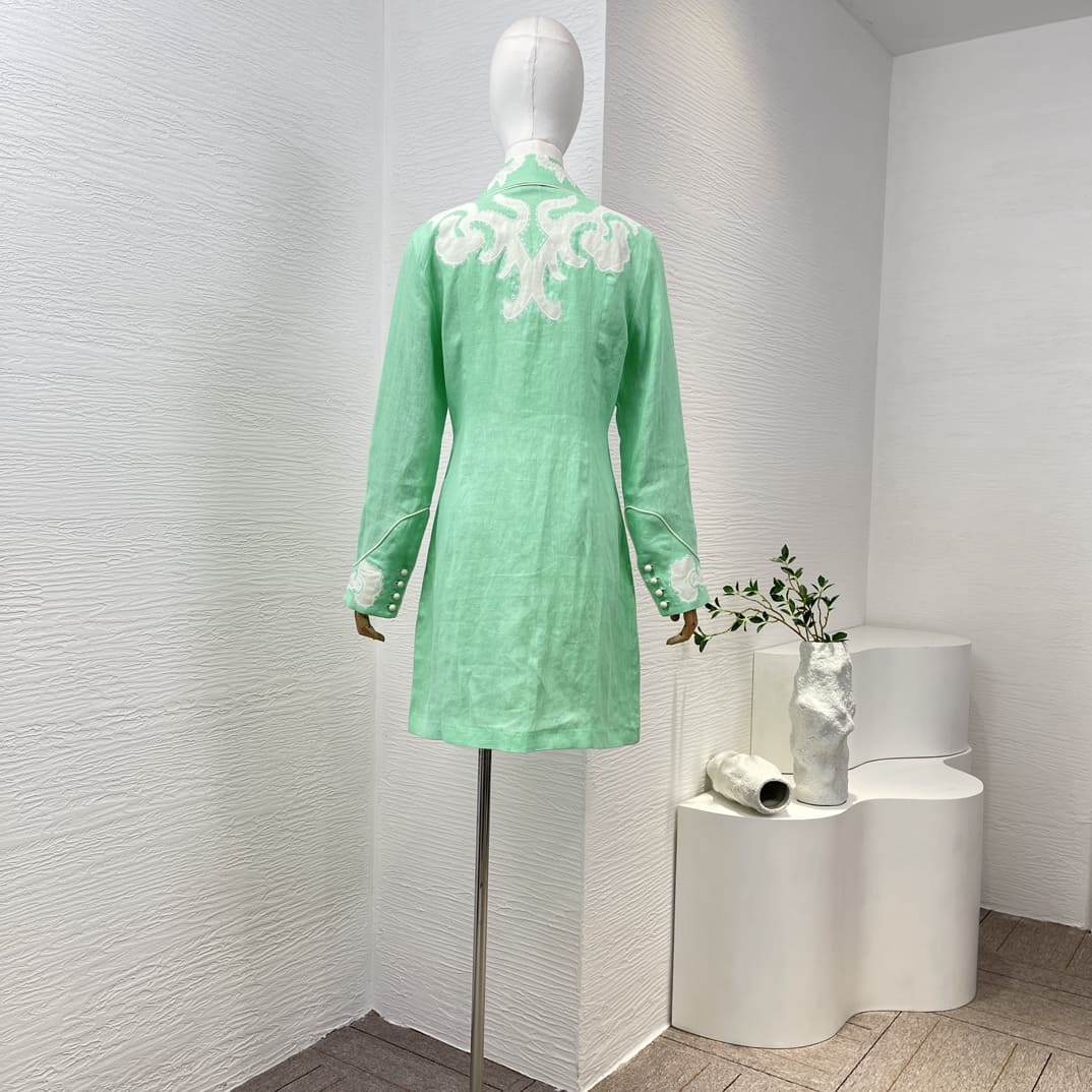 VÁY ZIMMERMANN Mint Green Turn Down Collar Linen Mini Dress High Classy