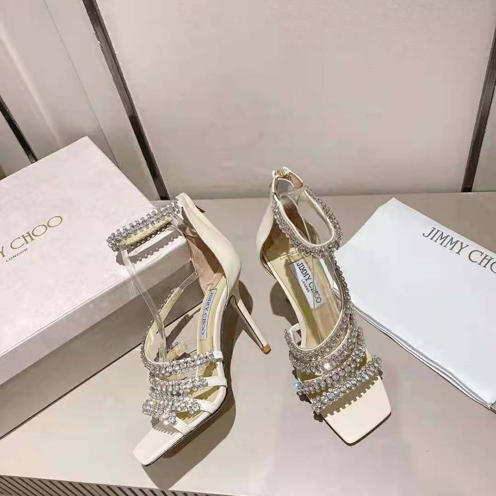 GIÀY Jimmy Choo Women Josefine 100 Latte Nappa Sandals with Crystal Embellishment