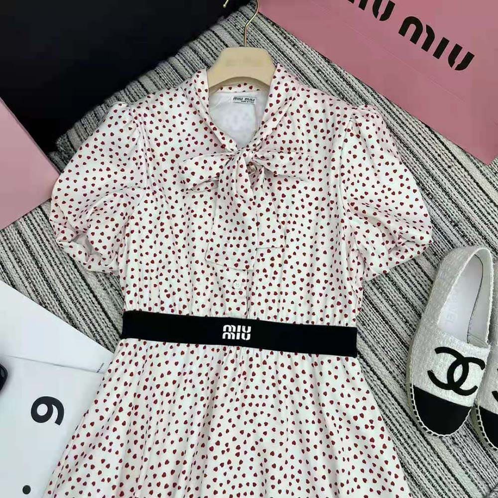 VÁY Miu Miu Women Crepe De Chine Mini-Dress with Heart Print