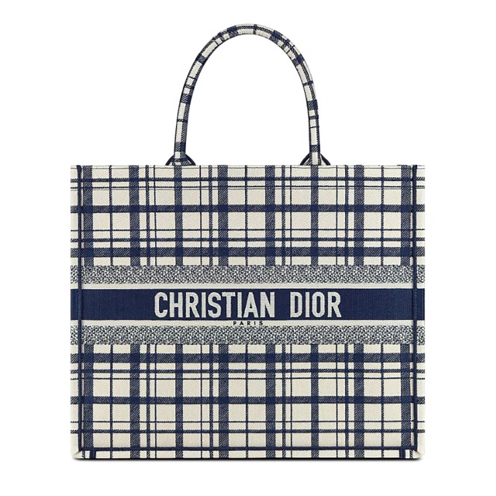 TÚI Dior Women Book Tote Blue Check’n’Dior Embroidery