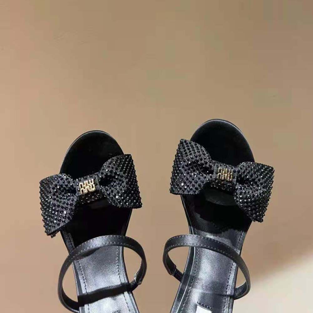 GIÀY Miu Miu Women Satin Bow Sandals in 85 mm Heel Height-Black