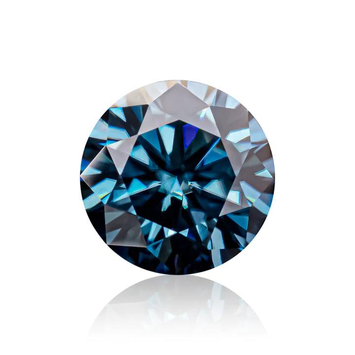 KIM CƯƠNG Round Hearts and Arrows Cut Coated Blue Loose Moissanite Stone