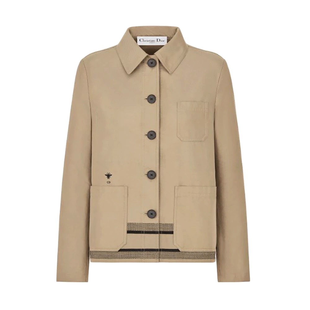 ÁO Dior Women Caro Jacket with Christian Dior Signature Beige Technical Cotton Gabardine
