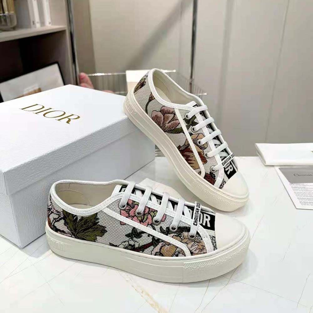 GIÀY Dior Women Walk’N’Dior Sneaker White Multicolor Cotton with Dior Jardin Botanique Embroidery