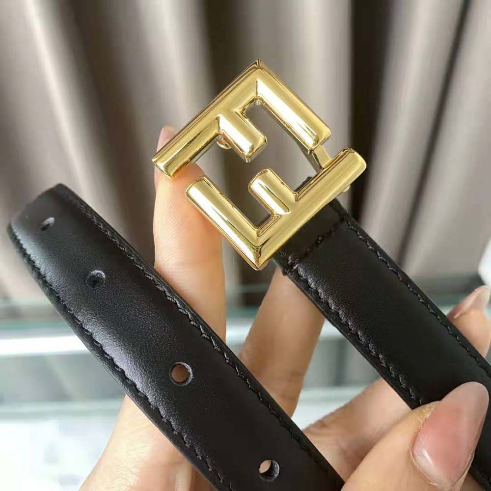 DÂY LƯNG Fendi Women Thin Belt with Loop and FF Stud Buckle-Black