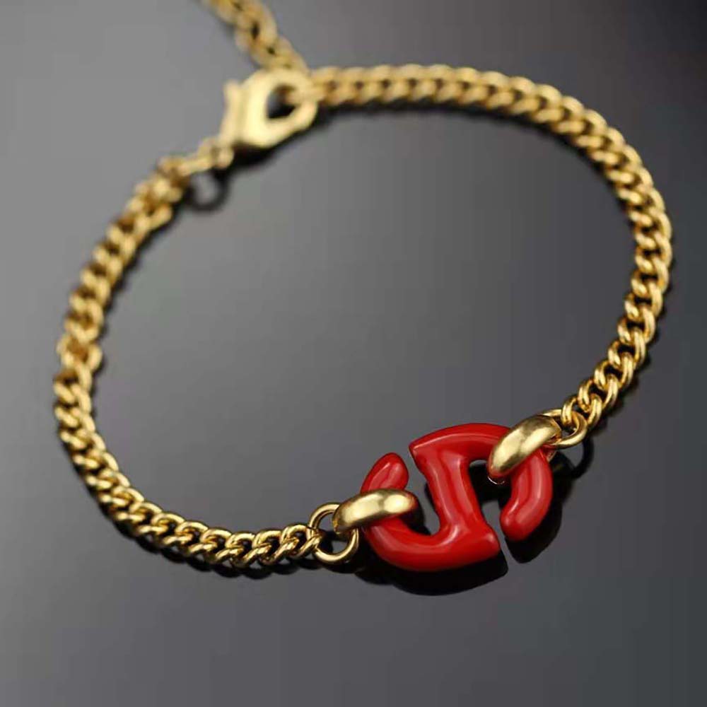 Vòng tay Dior Women CD Navy Bracelet Gold-Finish Metal and Raspberry Lacquer