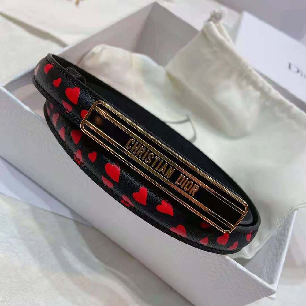 DÂY LƯNG Dior Women Dior-id Belt Navy Blue I Love Paris and Red Hearts Smooth Calfskin 15 MM