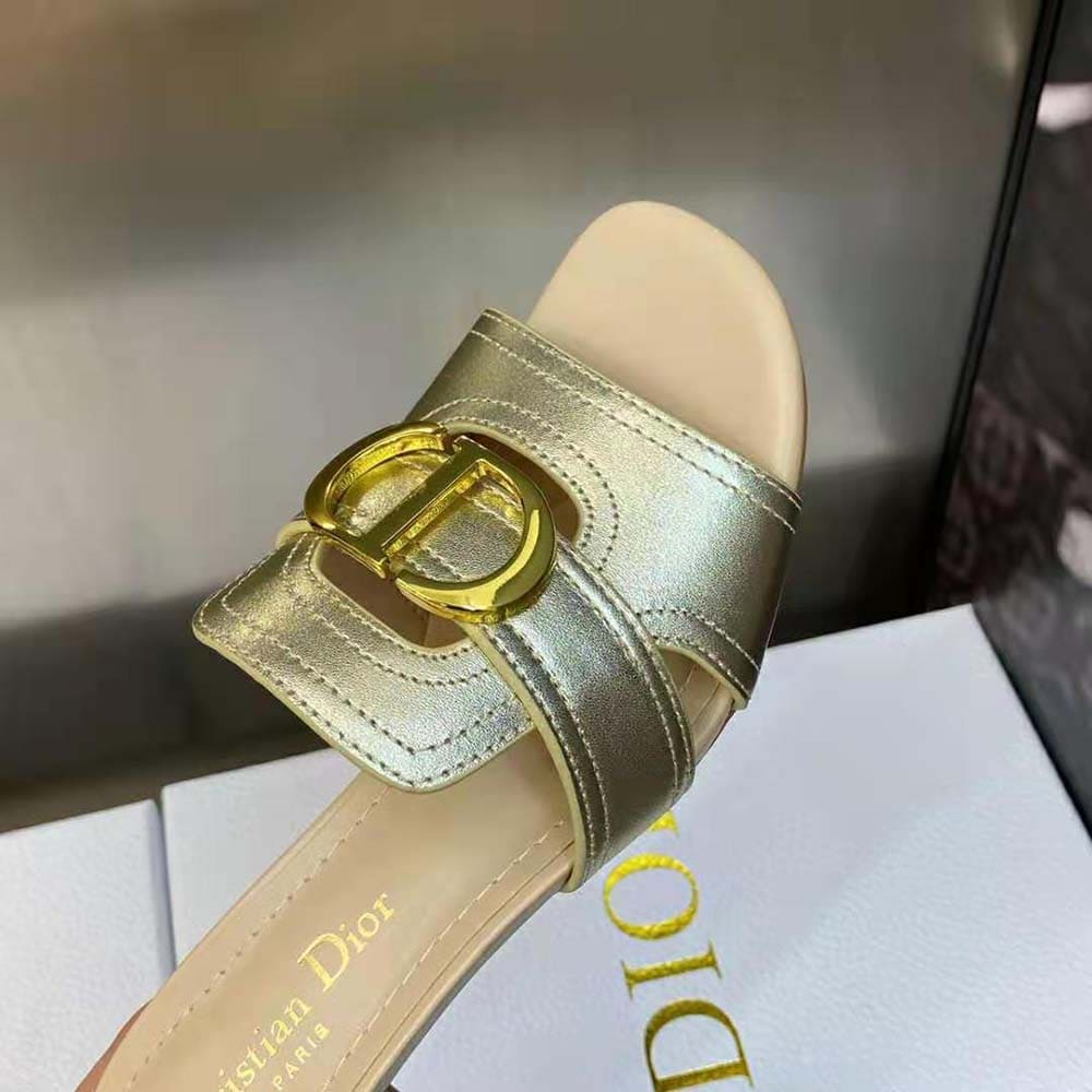 GUỐC Dior Women 30 Montaigne Heeled Slide Platinum-Tone Metallic Calfskin