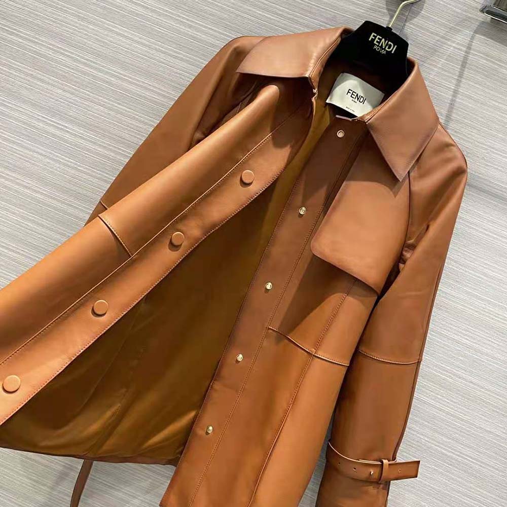 ÁO Fendi Women Shaded-Effect Tan Leather Jacket