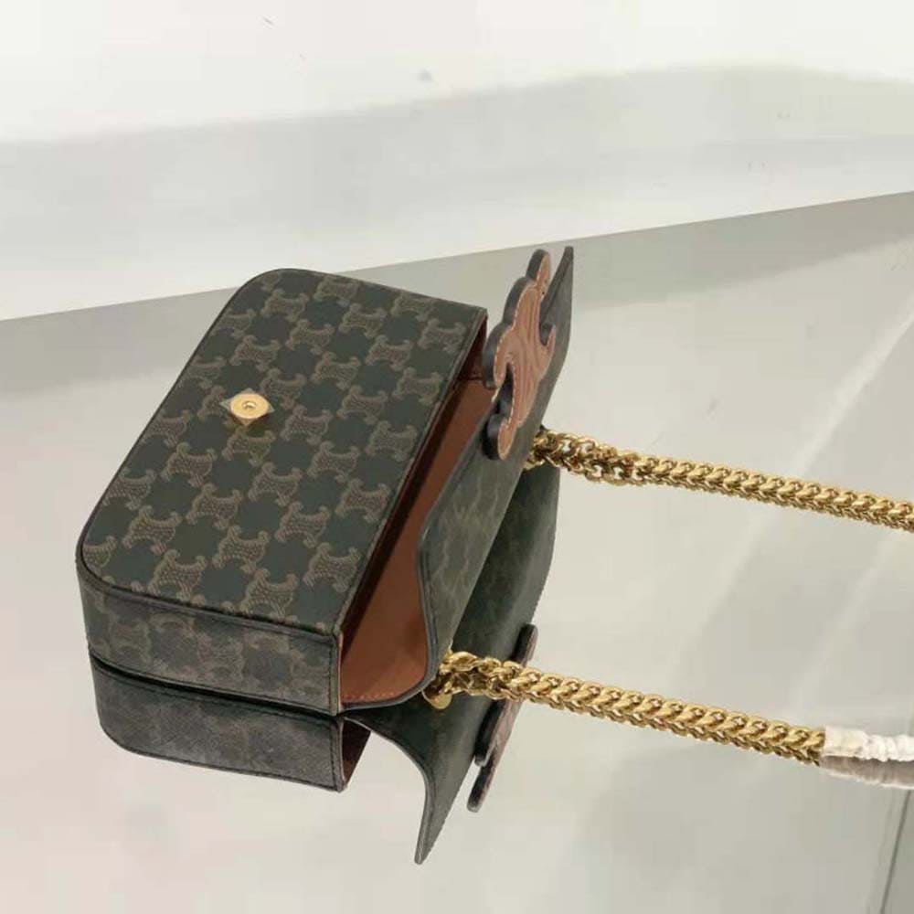 TÚI Celine Women Chain Shoulder Bag Cuir Triomphe in Triomphe Canvas and Calfskin