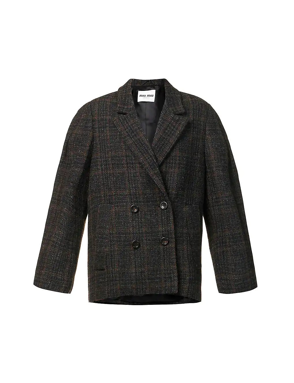 ÁO MIU MIU Double-breasted tartan-pattern wool coat
