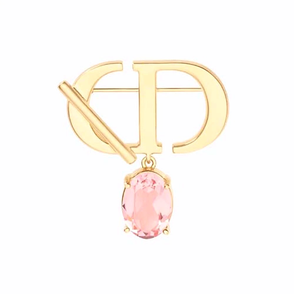 BÔNG TAI Dior Women Petit CD Brooch Gold-Finish Metal and Amber-Colored Crystal
