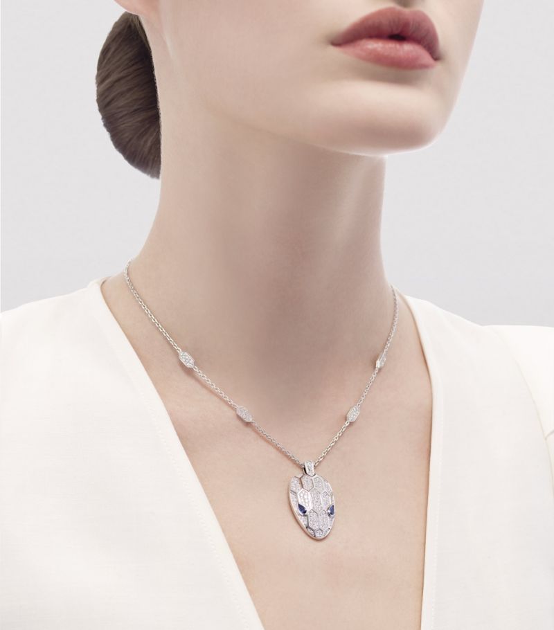 Vòng cổ BVLGARI White Gold And Diamond Serpenti Seduttori Necklace vàng trắng 18K