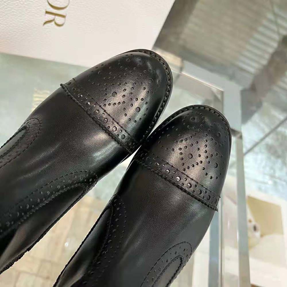 GIÀY Dior Women D-Folk Heeled Ankle Boot Black Perforated Calfskin