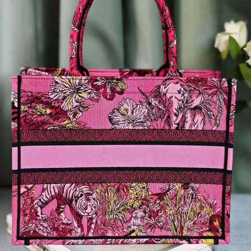 TÚI Dior Women Medium Dior Book Tote Fuchsia Multicolor Toile de Jouy Voyage Embroidery