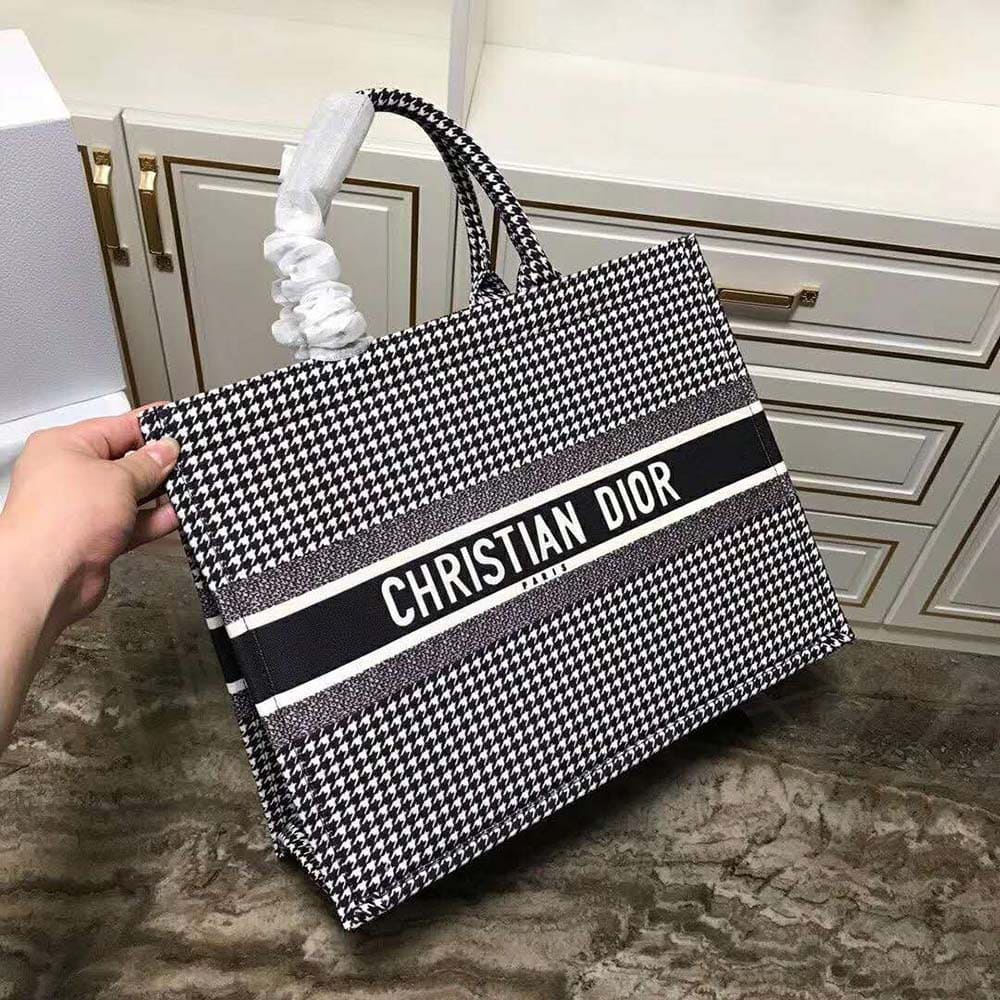 TÚI Dior Women Book Tote Bag in Embroidered Canvas-Black-Black