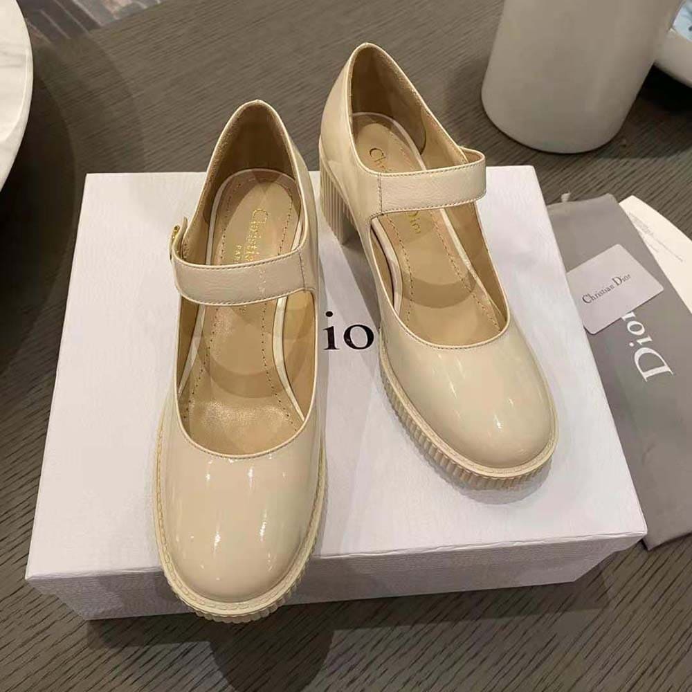 GIÀY Dior Women D-Doll Pump White Shiny Calfskin