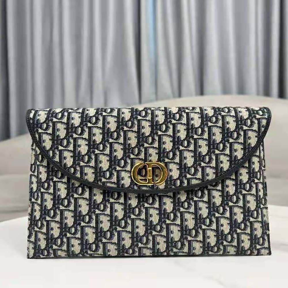 TÚI Dior Women 30 Montaigne Avenue Pouch with Flap Blue Dior Oblique Jacquard