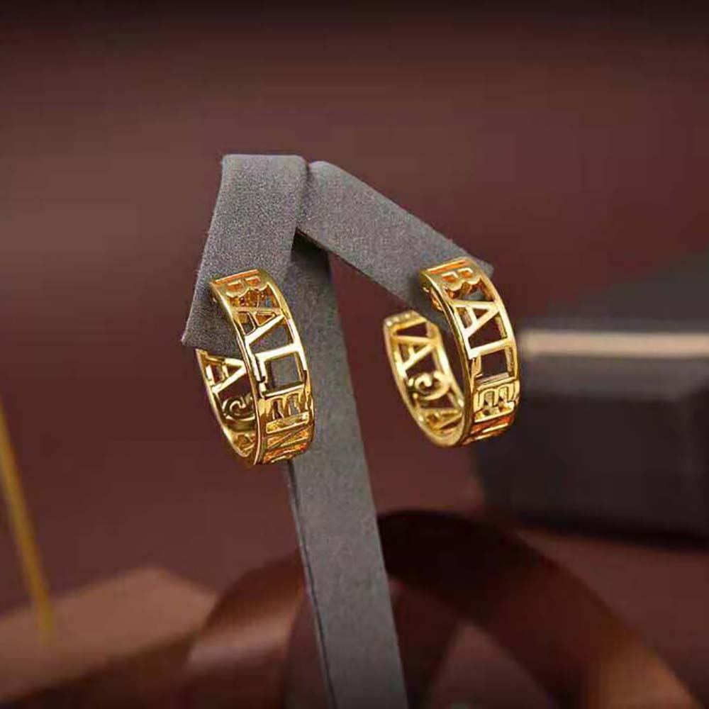 Bông tai Balenciaga Women Logo Earrings in Gold Brass
