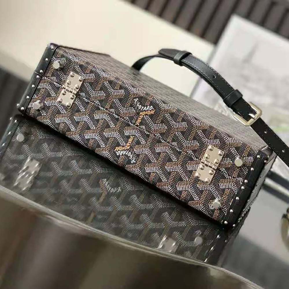 TÚI Goyard Women Sac Malle Grand Hôtel in Goyardine Canvas & Clamecy Calfskin-Black