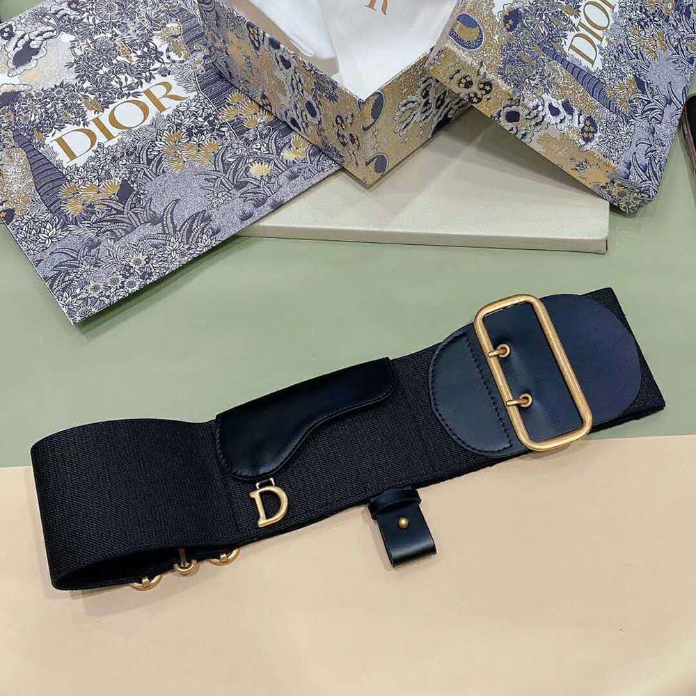 DÂY LƯNG Dior Women Saddle Belt Black Smooth Calfskin and Technical Fabric 80 MM