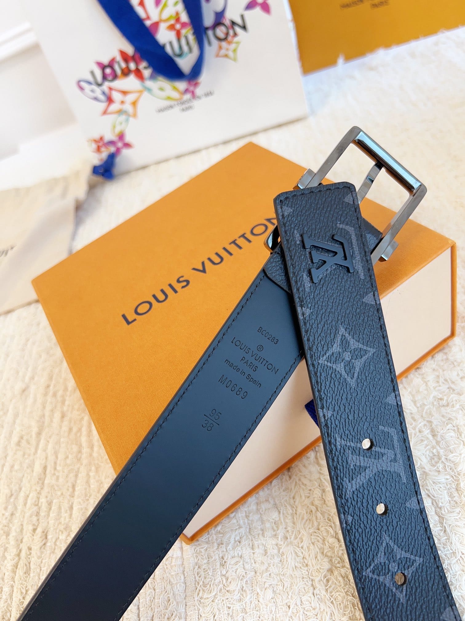 DÂY LƯNG LOUIS VUITTON SQUARE BLACK MONOGRAM LEATHER Khóa bạc