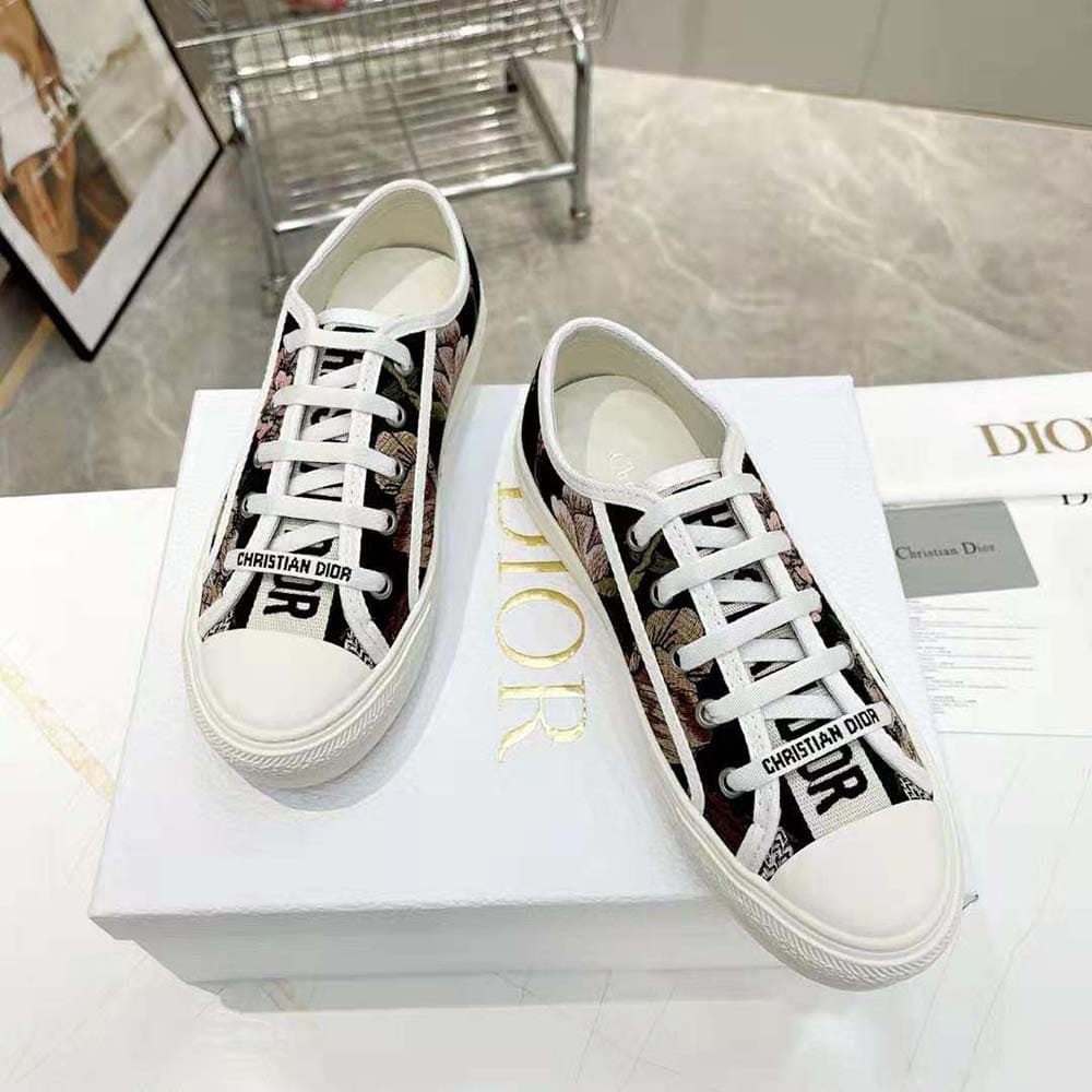 GIÀY Dior Women Walk’N’Dior Sneaker Black Multicolor Cotton with Dior Jardin Botanique Embroidery