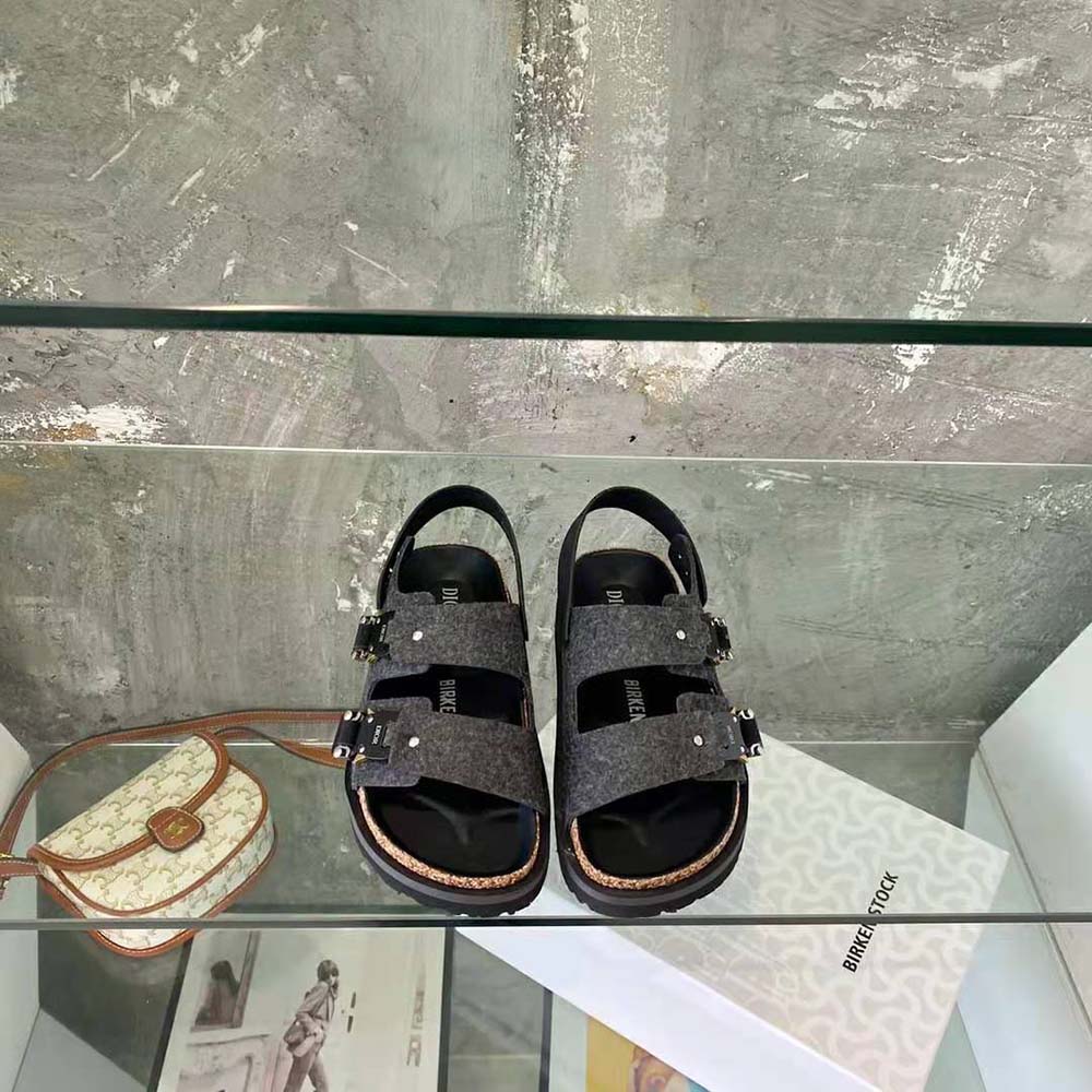 GIÀY DIOR By Birkenstock Milano Sandal Black Nubuck Calfskin